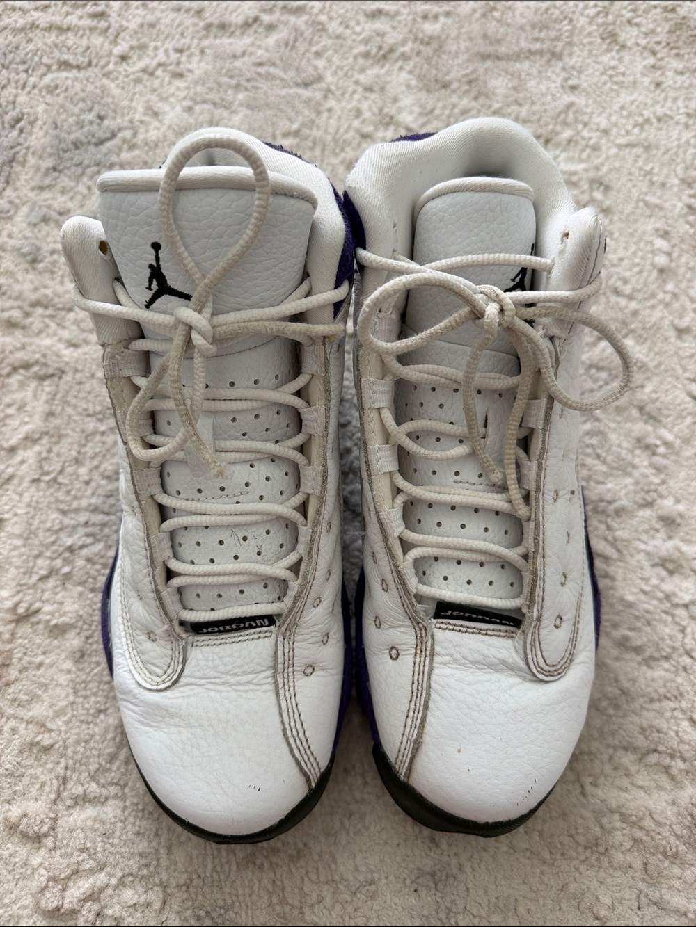 Air Jordan 13 Lakers Kids White and Purple High-Top Sneakers